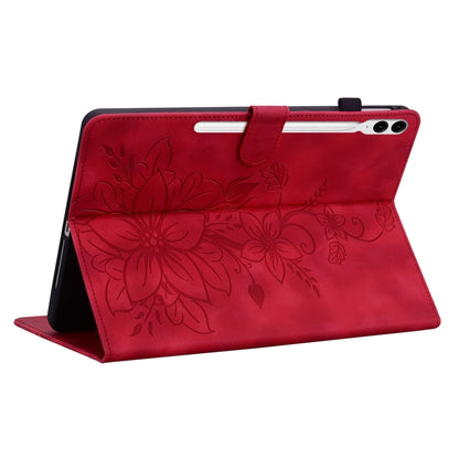 For Samsung Galaxy Tab S9+ / S9 FE+ Lily Embossed Leather Tablet Case(Red) - Galaxy Tab S9+ Cases by buy2fix | Online Shopping UK | buy2fix