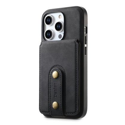 For iPhone 15 Pro Max Denior D14 NK Retro Pattern MagSafe Magnetic Card Holder Leather Phone Case(Black) - iPhone 15 Pro Max Cases by Denior | Online Shopping UK | buy2fix