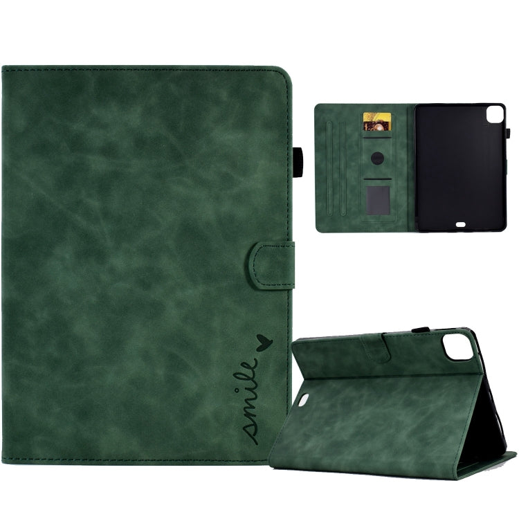 For iPad Pro 11 2024 Embossed Smile Smart Leather Tablet Case(Green) - iPad Pro 11 2024 Cases by buy2fix | Online Shopping UK | buy2fix