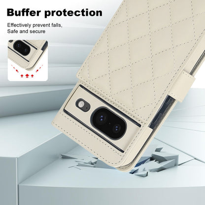 For Google Pixel 8a Crossbody Multifunction Rhombic Leather Phone Case(White) - Google Cases by buy2fix | Online Shopping UK | buy2fix