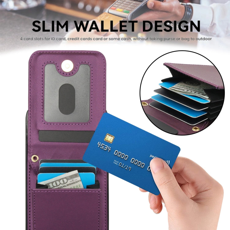 For iPhone 16 Plus YM015 Crossbody Rhombic Card Bag RFID Phone Case(Dark Purple) - iPhone 16 Plus Cases by buy2fix | Online Shopping UK | buy2fix