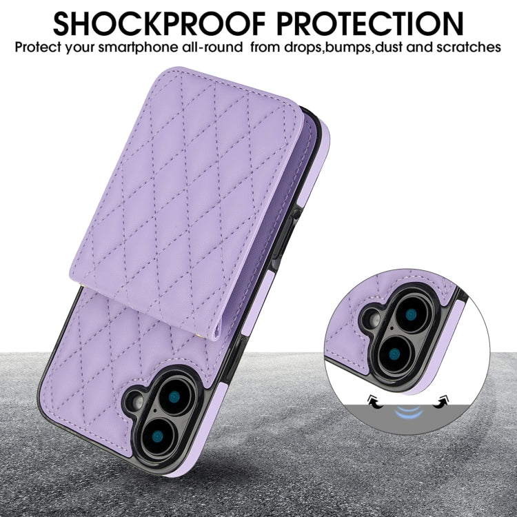 For iPhone 16 Plus YM015 Crossbody Rhombic Card Bag RFID Phone Case(Light Purple) - iPhone 16 Plus Cases by buy2fix | Online Shopping UK | buy2fix