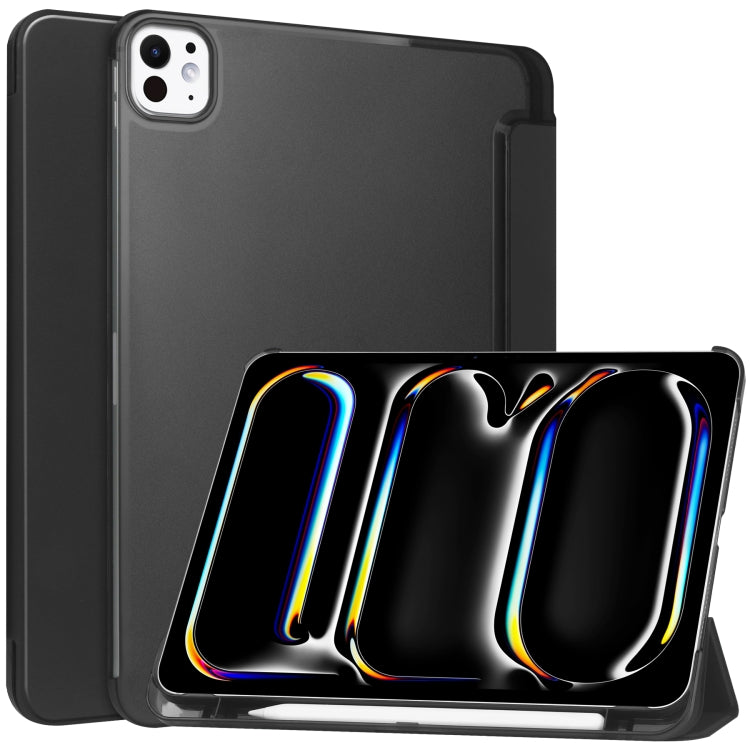 For iPad Pro 13 2024 3-fold Semi-transparent Frosted Smart Leather Tablet Case(Black) - iPad Pro 13 2024 Cases by buy2fix | Online Shopping UK | buy2fix