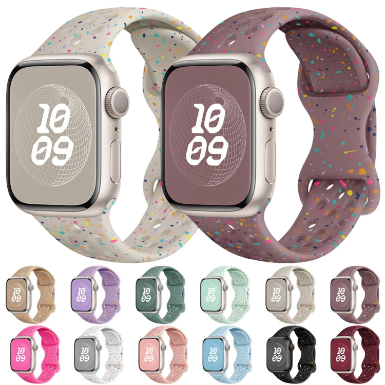 For Apple Watch SE 40mm Hole Style Butterfly Buckle Camouflage Silicone Watch Band(Light Purple) - Watch Bands by buy2fix | Online Shopping UK | buy2fix