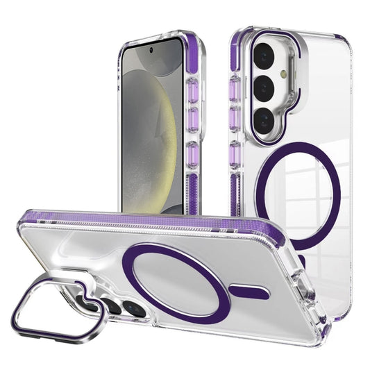 For Samsung Galaxy S24 J2 High Transparent MagSafe Magnetic Frame Holder Phone Case(Dark Purple) - Galaxy S24 5G Cases by buy2fix | Online Shopping UK | buy2fix