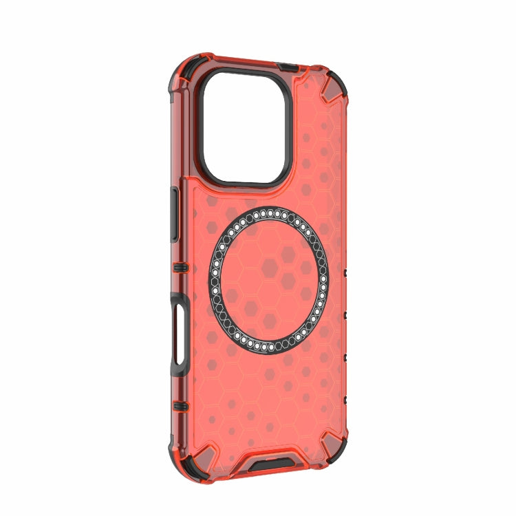 For iPhone 16 Pro Honeycomb Magnetic Ring Shockproof Phone Case(Red) - iPhone 16 Pro Cases by buy2fix | Online Shopping UK | buy2fix