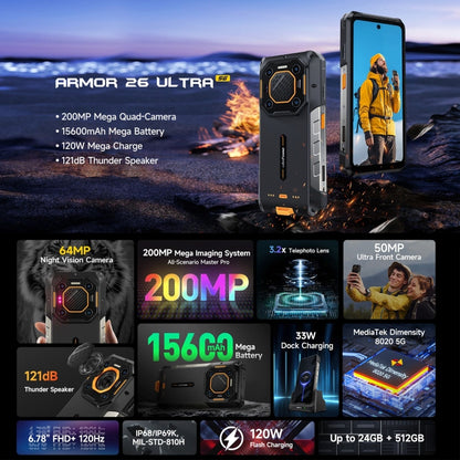 Ulefone Armor 26 Ultra Rugged Phone, 12GB+512GB, 6.78 inch Android 13 MediaTek Dimensity 8020 Octa Core, Network: 5G, NFC(Black) - Ulefone by Ulefone | Online Shopping UK | buy2fix