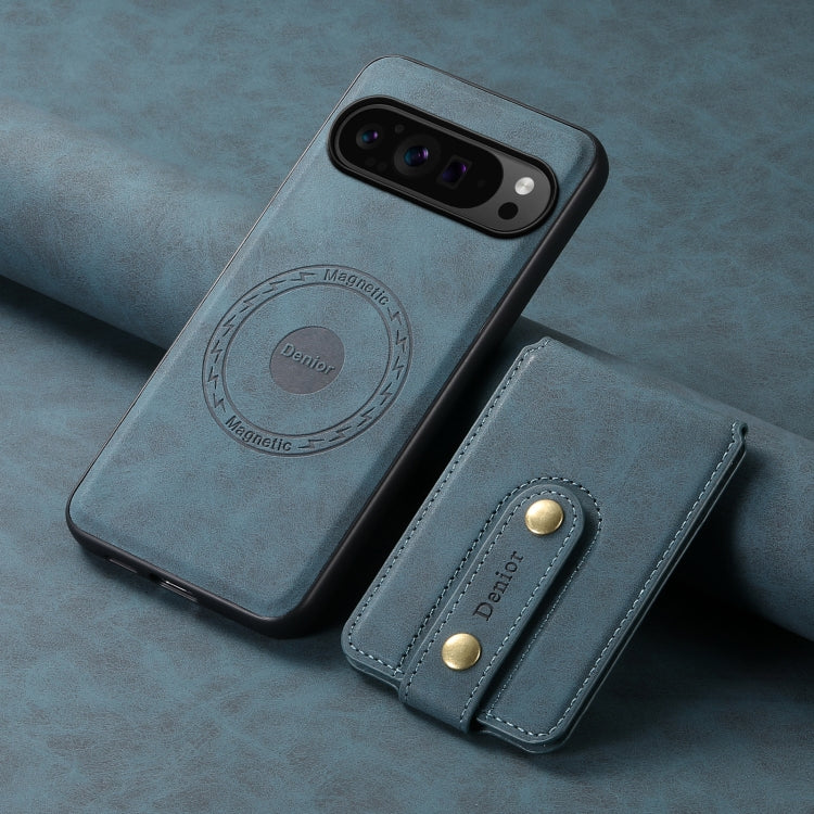 For Google Pixel 9 Pro Denior D14 NK Retro Pattern MagSafe Magnetic Card Holder Leather Phone Case(Blue) - Google Cases by Denior | Online Shopping UK | buy2fix