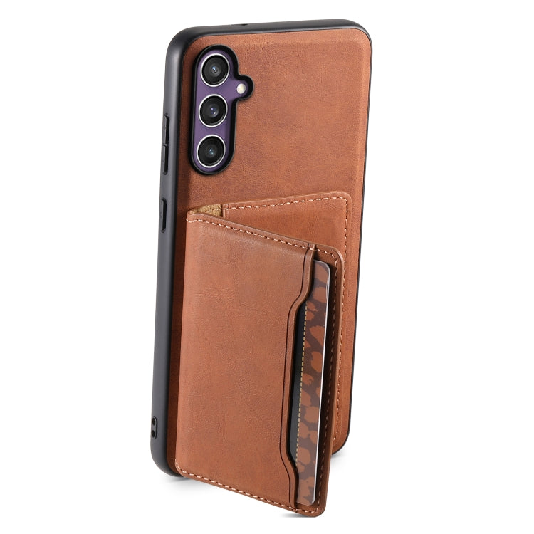 For Samsung Galaxy S24 5G Denior D13 Retro Texture Leather MagSafe Card Bag Phone Case(Brown) - Galaxy S24 5G Cases by Denior | Online Shopping UK | buy2fix