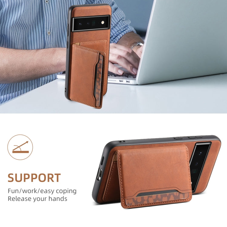 For Google Pixel 6 Pro Denior D13 Retro Texture Leather MagSafe Card Bag Phone Case(Brown) - Google Cases by Denior | Online Shopping UK | buy2fix