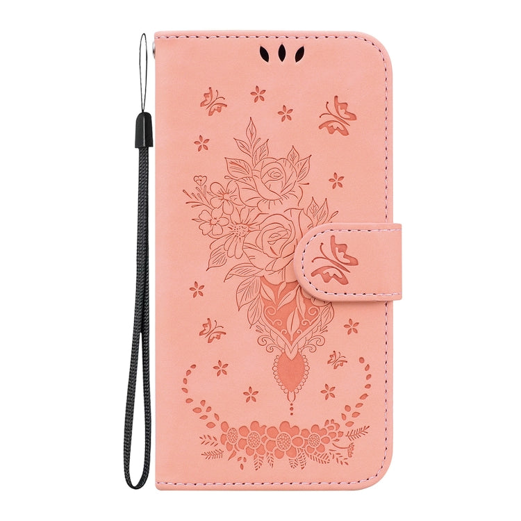 For iPhone 16 Pro Max Butterfly Rose Embossed Leather Phone Case(Pink) - iPhone 16 Pro Max Cases by buy2fix | Online Shopping UK | buy2fix