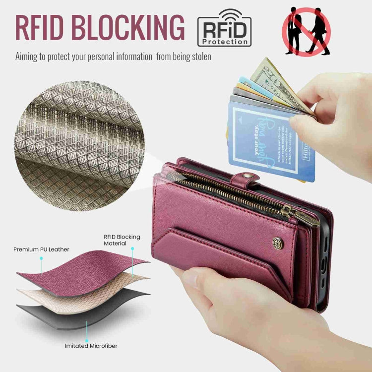 For iPhone 13 CaseMe C36 Card Slots Zipper Wallet RFID Anti-theft Leather Phone Case(Wine Red) - iPhone 13 Cases by CaseMe | Online Shopping UK | buy2fix