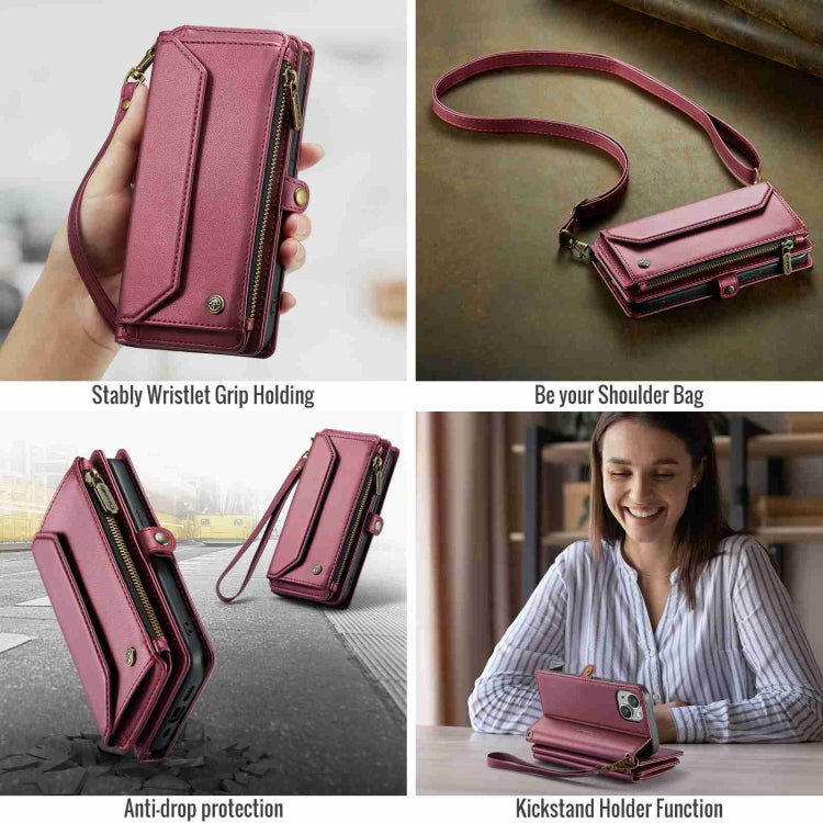 For iPhone 13 CaseMe C36 Card Slots Zipper Wallet RFID Anti-theft Leather Phone Case(Wine Red) - iPhone 13 Cases by CaseMe | Online Shopping UK | buy2fix