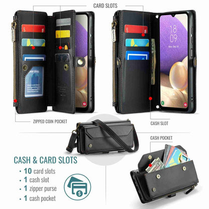 For Samsung Galaxy A32 5G CaseMe C36 Card Slots Zipper Wallet RFID Anti-theft Leather Phone Case(Black) - Galaxy Phone Cases by CaseMe | Online Shopping UK | buy2fix