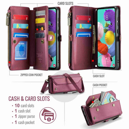 For Samsung Galaxy A51 4G CaseMe C36 Card Slots Zipper Wallet RFID Anti-theft Leather Phone Case(Wine Red) - Galaxy Phone Cases by CaseMe | Online Shopping UK | buy2fix