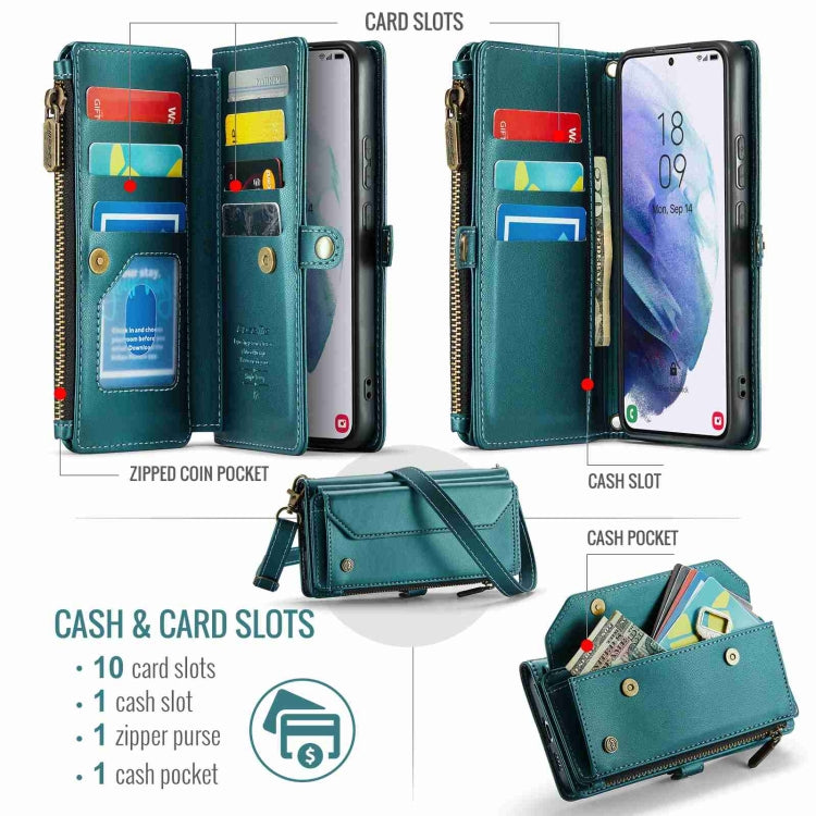 For Samsung Galaxy S21+ 5G CaseMe C36 Card Slots Zipper Wallet RFID Anti-theft Leather Phone Case(Blue-green) - Galaxy S21+ 5G Cases by CaseMe | Online Shopping UK | buy2fix