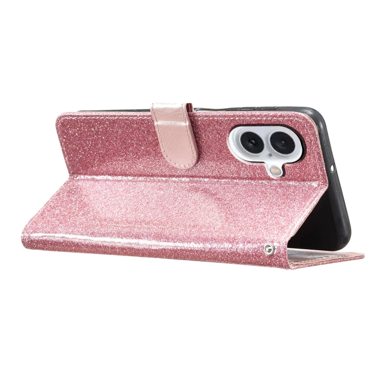 For iPhone 16 Plus Glitter Powder Flip Leather Phone Case(Rose Gold) - iPhone 16 Plus Cases by buy2fix | Online Shopping UK | buy2fix