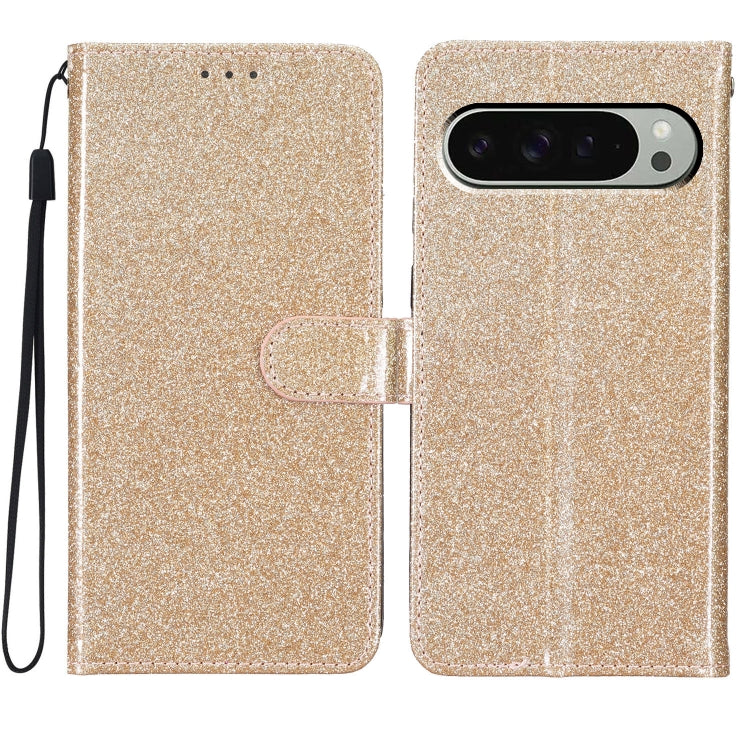 For Google Pixel 9 Pro XL Glitter Powder Flip Leather Phone Case(Gold) - Google Cases by buy2fix | Online Shopping UK | buy2fix