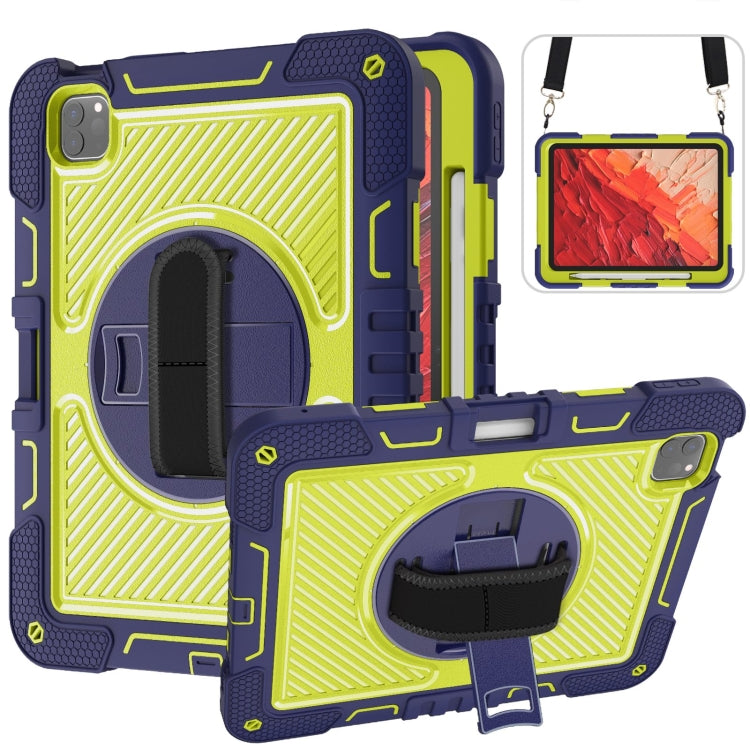 For iPad Pro 11 2024 360 Degree Rotation PC Contrast Silicone Tablet Case(Navy Blue + Yellow Green) - iPad Pro 11 2024 Cases by buy2fix | Online Shopping UK | buy2fix