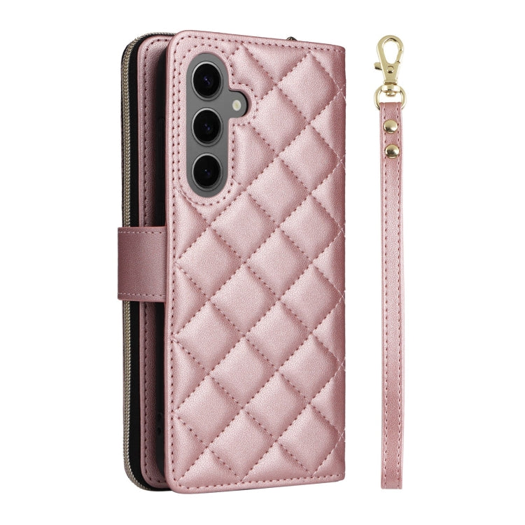 For Samsung Galaxy S25+ 5G Crossbody Rhombic Zipper Tower Buckle Leather Phone Case with Lanyard(Rose Gold) - Galaxy S25+ 5G Cases by buy2fix | Online Shopping UK | buy2fix