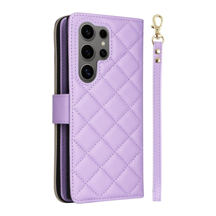 For Samsung Galaxy S25 Ultra 5G Crossbody Rhombic Zipper Tower Buckle Leather Phone Case with Lanyard(Purple) - Galaxy S25 Ultra 5G Cases by buy2fix | Online Shopping UK | buy2fix