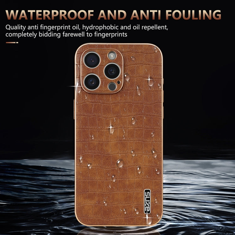 For iPhone 16 Pro Max AZNS Electroplated Frame Crocodile Texture Full Coverage Phone Case(Black) - iPhone 16 Pro Max Cases by AZNS | Online Shopping UK | buy2fix