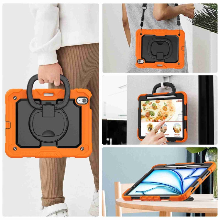 For iPad Air 11 2024 Handle Silicone Hydric PC Tablet Case with Shoulder Strap(Orange) - iPad Air 11 2024 Cases by buy2fix | Online Shopping UK | buy2fix