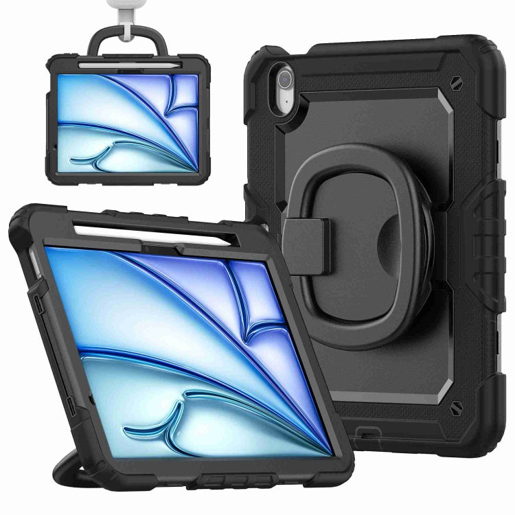 For iPad Air 11 2024 Handle Silicone Hydric PC Tablet Case with Shoulder Strap(Black) - iPad Air 11 2024 Cases by buy2fix | Online Shopping UK | buy2fix