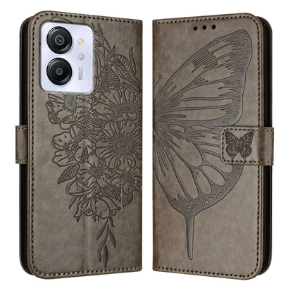 For Blackview Color 8 Embossed Butterfly Leather Phone Case(Grey) - More Brand by buy2fix | Online Shopping UK | buy2fix