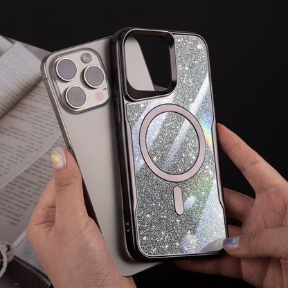 For iPhone 14 Pro Blade MagSafe Magnetic Gradient Glitter PC Phone Case(Silver White) - iPhone 14 Pro Cases by buy2fix | Online Shopping UK | buy2fix