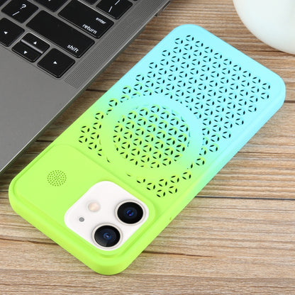 For iPhone 12 Gradient Color Honeycomb Aromatherapy MagSafe Phone Case(Green Blue) - iPhone 12 / 12 Pro Cases by buy2fix | Online Shopping UK | buy2fix