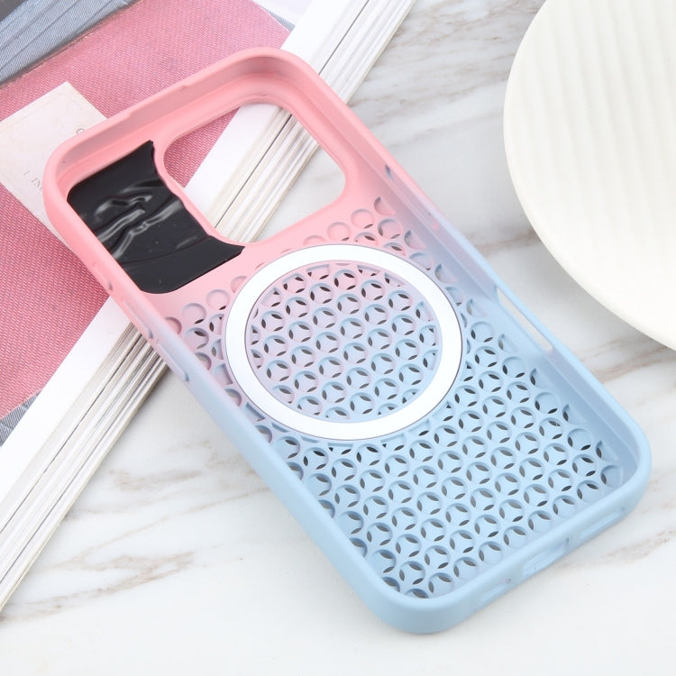 For iPhone 16 Pro Max Gradient Color Honeycomb Aromatherapy MagSafe Phone Case(Pink Blue) - iPhone 16 Pro Max Cases by buy2fix | Online Shopping UK | buy2fix