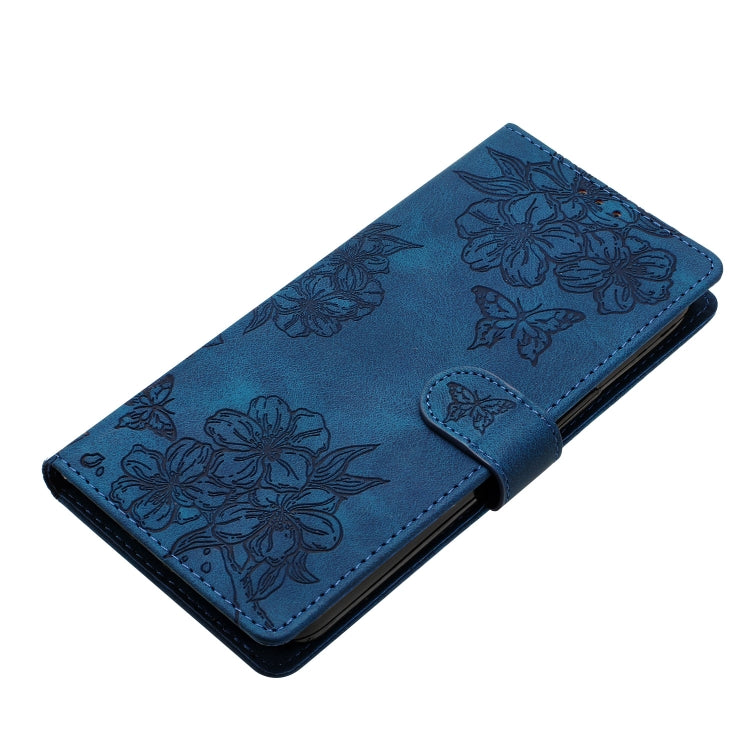 For iPhone 16 Pro Cherry Blossom Butterfly Skin Feel Embossed PU Phone Case(Blue) - iPhone 16 Pro Cases by buy2fix | Online Shopping UK | buy2fix