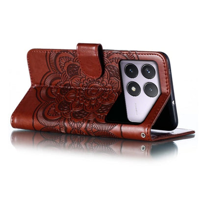 For Xiaomi Redmi K70 Sun Mandala Embossing Pattern Phone Leather Case(Brown) - K70 Cases by buy2fix | Online Shopping UK | buy2fix