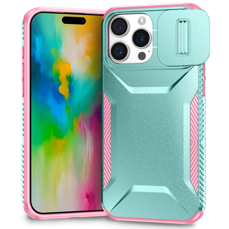 For iPhone 16 Pro Max Sliding Camshield Phone Case(Grey Green + Pink) - iPhone 16 Pro Max Cases by buy2fix | Online Shopping UK | buy2fix