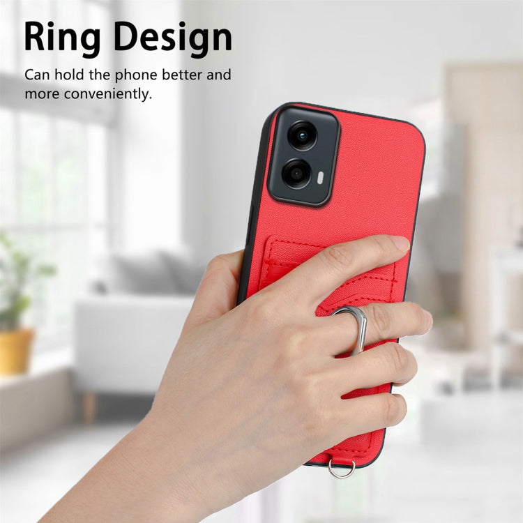 For Motorola Moto G 5G 2024 R20 Crossbody Rope Ring Card Holder Phone Case(Red) - Motorola Cases by buy2fix | Online Shopping UK | buy2fix