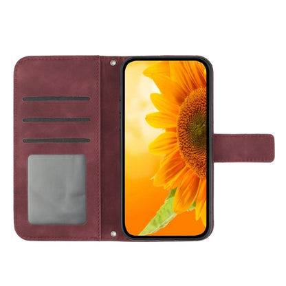 For Samsung Galaxy S25 Ultra 5G Skin Feel Sun Flower Embossed Flip Leather Phone Case with Lanyard(Wine Red) - Galaxy S25 Ultra 5G Cases by buy2fix | Online Shopping UK | buy2fix