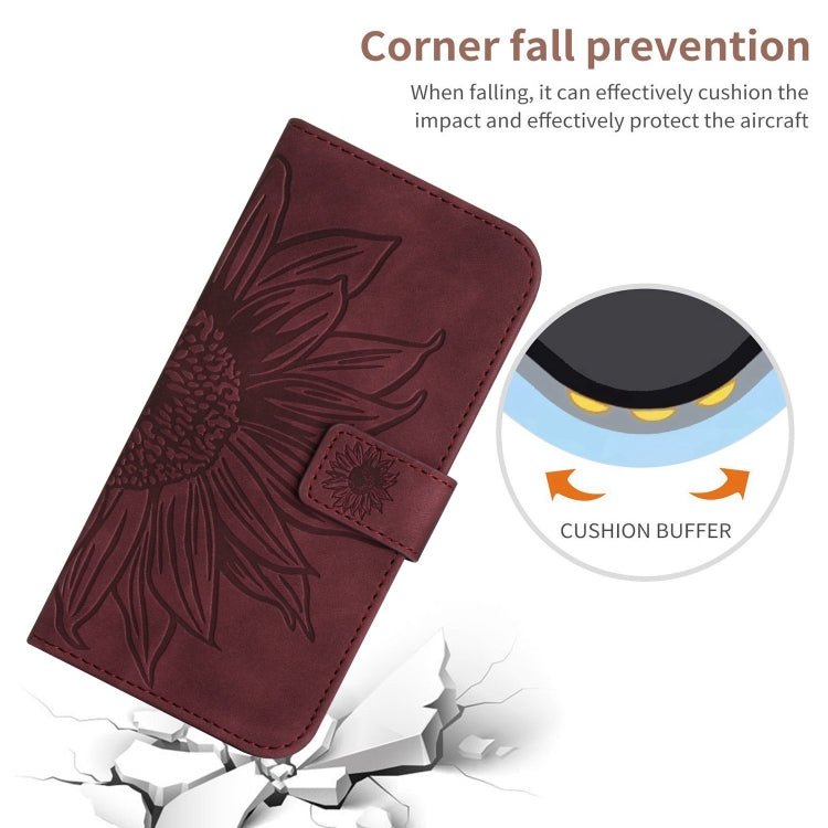 For Samsung Galaxy S25 Ultra 5G Skin Feel Sun Flower Embossed Flip Leather Phone Case with Lanyard(Wine Red) - Galaxy S25 Ultra 5G Cases by buy2fix | Online Shopping UK | buy2fix