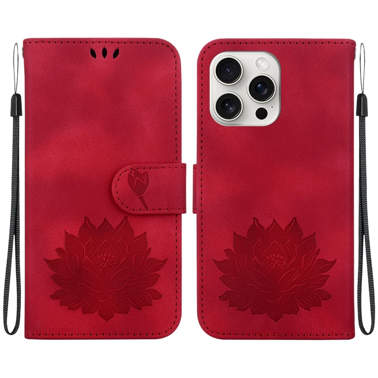 For iPhone 16 Pro Lotus Embossed Leather Phone Case(Red) - iPhone 16 Pro Cases by buy2fix | Online Shopping UK | buy2fix