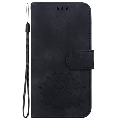 For iPhone 16 Lotus Embossed Leather Phone Case(Black) - iPhone 16 Cases by buy2fix | Online Shopping UK | buy2fix