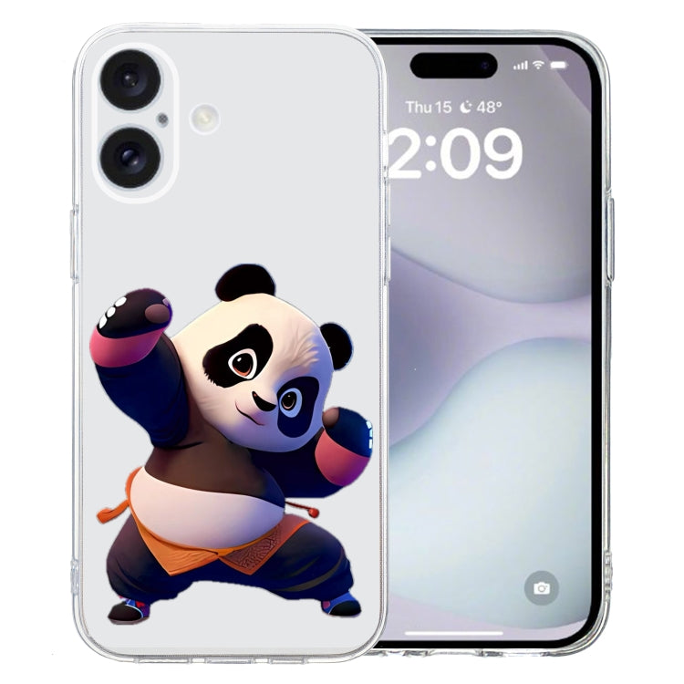 For iPhone 16 Colored Drawing Pattern Transparent TPU Phone Case(Panda) - iPhone 16 Cases by buy2fix | Online Shopping UK | buy2fix