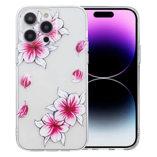 For iPhone 16 Pro Max Colored Drawing Pattern Transparent TPU Phone Case(Sakura) - iPhone 16 Pro Max Cases by buy2fix | Online Shopping UK | buy2fix