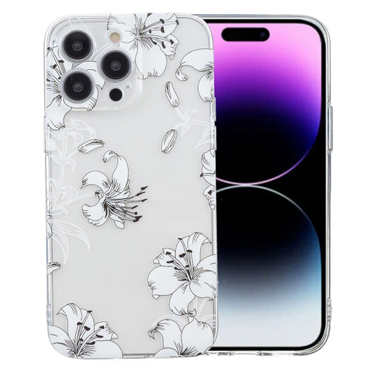 For iPhone 16 Pro Max Colored Drawing Pattern Transparent TPU Phone Case(White Flower) - iPhone 16 Pro Max Cases by buy2fix | Online Shopping UK | buy2fix