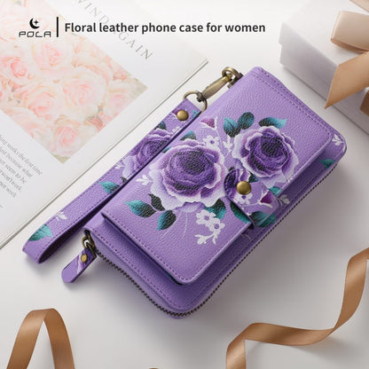 For iPhone 13 Pro Max POLA MagSafe Flower Multi-functional Zipper Wallet Leather Phone Case(Purple) - iPhone 13 Pro Max Cases by buy2fix | Online Shopping UK | buy2fix