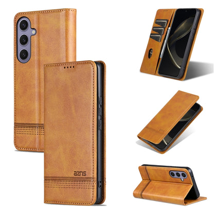 For Samsung Galaxy S25 5G AZNS Magnetic Calf Texture Flip Leather Phone Case(Light Brown) - Galaxy S25 5G Cases by AZNS | Online Shopping UK | buy2fix