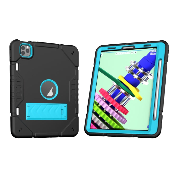 For iPad Pro 11 2022 / 2021 / 2020 Armor Holder Silicone Hybrid PC Tablet Case(Black Blue) - iPad Pro 11 (2022/2021) Cases by buy2fix | Online Shopping UK | buy2fix