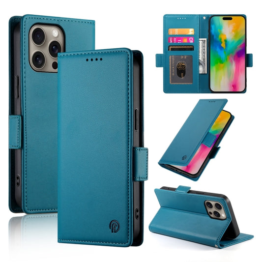 For iPhone 16 Pro Max Side Buckle Magnetic Frosted Leather Phone Case(Blue) - iPhone 16 Pro Max Cases by buy2fix | Online Shopping UK | buy2fix