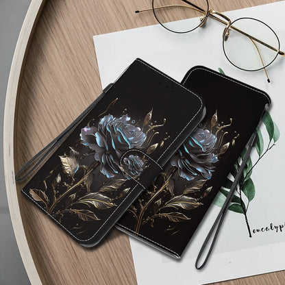 For Xiaomi Redmi K70 Pro / K70 Crystal Texture Colored Drawing Leather Phone Case(Black Rose) - K70 Cases by buy2fix | Online Shopping UK | buy2fix