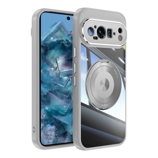 For Google Pixel 9 / 9 Pro 360 Holder Magsafe Acrylic Hybrid TPU Phone Case(Grey) - Google Cases by buy2fix | Online Shopping UK | buy2fix