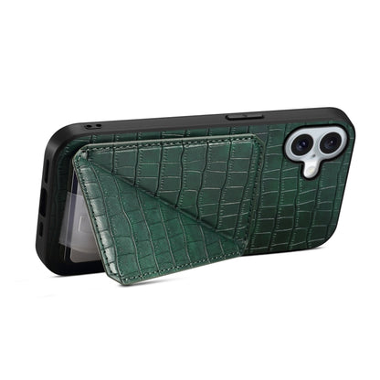 For iPhone 16 Imitation Crocodile Leather Back Phone Case with Holder(Green) - iPhone 16 Cases by buy2fix | Online Shopping UK | buy2fix